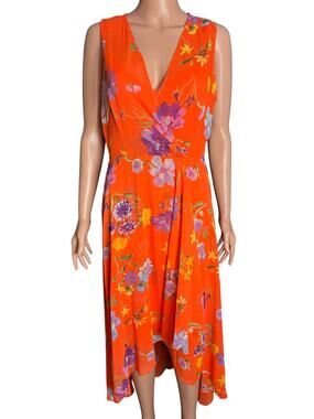 Calvin Klein Floral Layered Maxi Dress 10 High-Low Crepe Draped Summer Party